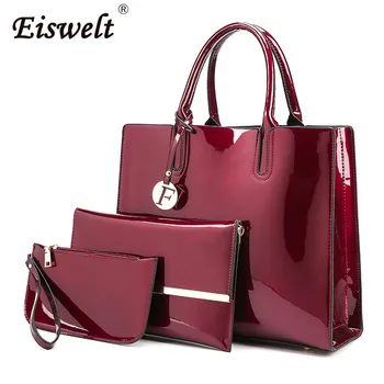 Дропшиппинг 3 комплекта Высококачественные женские сумки из лакированной кожи Роскошные бренды Большая сумка + Женская сумка через плечо