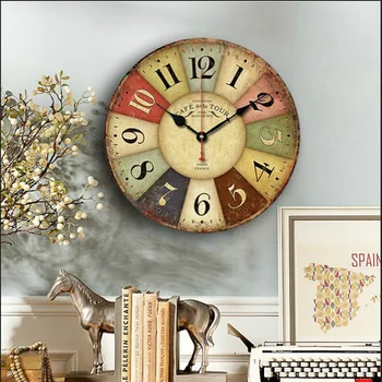 Европейские креативные настенные часы Часы для гостиной Бесшумные деревянные настенные часы Стильные современные кварцевые настенные часы Ретро Reloj de Pared 0