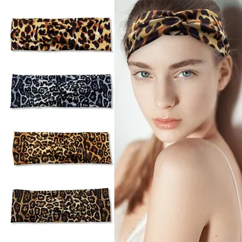 Женская леопардовая повязка на голову весна-лето повседневная хлопковая эластичная повязка для волос с перекрестным узлом для женских модных аксессуаров для макияжа волос