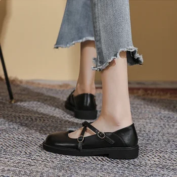 Женская обувь Мэри Джейн Мягкая кожаная обувь Новые женские лоферы Японский стиль колледжа Одинарная обувь Женская британская женская обувь на плоской подошве 0