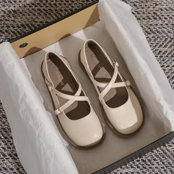 Женская обувь Мэри Джейн Мягкая кожаная обувь Новые женские лоферы Японский стиль колледжа Одинарная обувь Женская британская женская обувь на плоской подошве 3