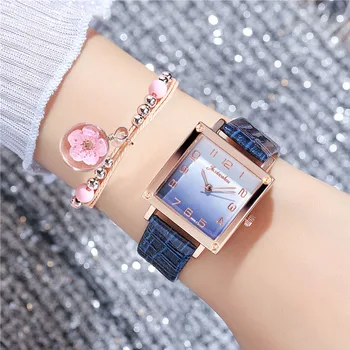 Женские часы Цветочный браслет Набор Модные женские кварцевые часы Простые наручные часы с квадратным циферблатом Relogio Feminino