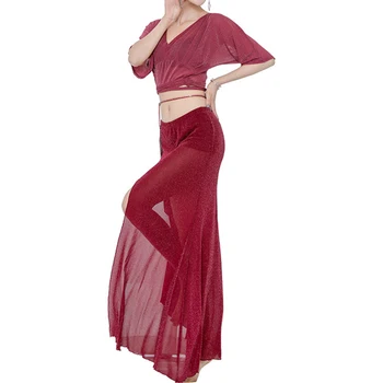 Женский костюм для танца живота, шифоновые топы для взрослых с длинной юбкой, арабская вечеринка на Хэллоуин, танцевальная практика, одежда