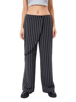 Женщины Cual Широкие штанины Полосатые брюки Нерегулярные мешковатые брюки с высокой талией Свободный крой Длинные прямые брюки Y2k Streetwear