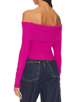 Женщины Y2K Трикотажный свитер Холодное плечо С длинным рукавом Контрастное кружево Нестандартные пуловеры Осень Лодка Шея Джемперы Уличная одежда 0