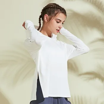 Женщины с длинным рукавом Свободная одежда для фитнеса Высокий воротник Капюшон Блузка для бега Йога Идеальная форма Дышащая тонкая быстросохнущая футболка 1