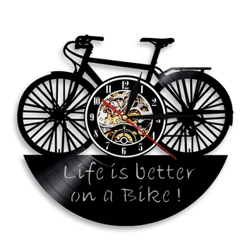 Жизнь лучше на велосипеде Виниловая пластинка Настенные часы Современные настенные часы Better Life Девиз мотоциклиста Байкеры Велосипедист
