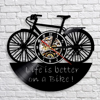 Жизнь лучше на велосипеде Виниловая пластинка Настенные часы Современные настенные часы Better Life Девиз мотоциклиста Байкеры Велосипедист 1