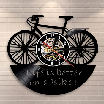 Жизнь лучше на велосипеде Виниловая пластинка Настенные часы Современные настенные часы Better Life Девиз мотоциклиста Байкеры Велосипедист 3