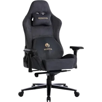 Игровое кресло Resiova с замшевой тканью, большое и высокое эргономичное офисное компьютерное кресло с 3D-поясничной поддержкой и 4D-подлокотниками 0