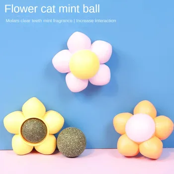 Игрушка для кошек Привет, скрежетание зубами, чистка зубов, облизывание радостных цветов, вращающийся мятный шарик 0
