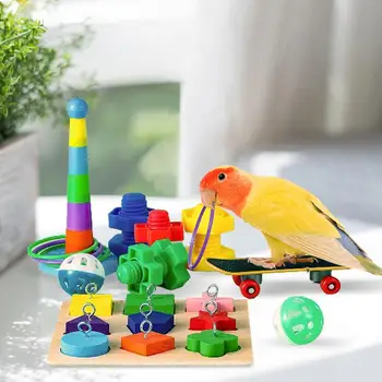 Игрушки для птиц для попугаев Игрушка для жевания птиц со скейтбордом 9 шт. Корелла Игрушки и аксессуары Аксессуары для птичьей клетки Красочный набор 3