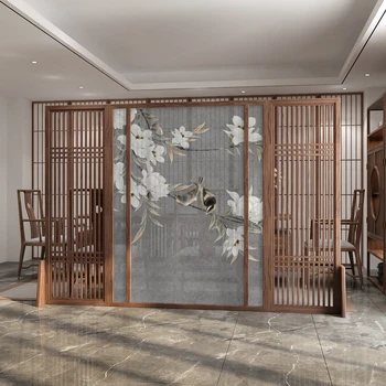 Индивидуальная экранная перегородка в китайском стиле, вход в гостиную, входной барьер, современный и простой массив дерева, выдолбленный дзен