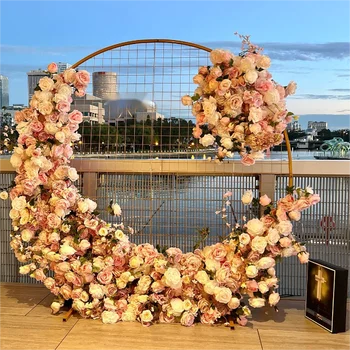 Индивидуальные розовые искусственные цветы Свадебное фоновое украшение Арка Лунного цветка 1