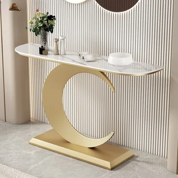 Итальянская легкая роскошная консоль с каменной плитой Полукруглый шкаф Современный минималистичный настенный консольный стол Стол с боковым видом