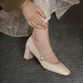Квадратные каблуки Готическая женская летняя обувь Обувь для женщин 2023 Мэри Джейн со средним белым японским стилем Lolita E Chic Point 1