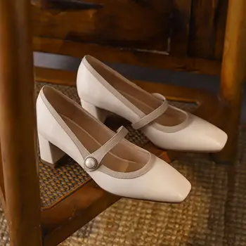 Квадратные каблуки Готическая женская летняя обувь Обувь для женщин 2023 Мэри Джейн со средним белым японским стилем Lolita E Chic Point 5