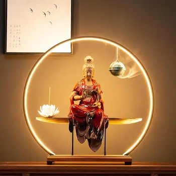 Керамическая статуя Будды Гуаньинь Обратный поток Курильница Курильница Ремесла Дым Водопад Благовония Держатель Китайский Стиль Дзен Украшения 0