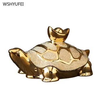 керамические золотые украшения черепахи, украшения для домашних животных, небольшие поделки, модель животных по фен-шуй Предметы интерьера