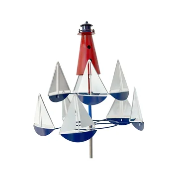 Кинетическое искусство Скульптура ветра, Маяк Парусная лодка Ветряные мельницы, Морская скульптура ветра Металлический декор для двора, Ветер Спиннер