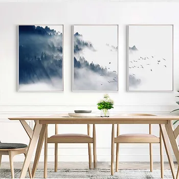 Китайские чернила в стиле montains пейзажи Нарисованный вручную холст акриловая масляная живопись 3 шт. настенная картина для гостиной декор отеля 1