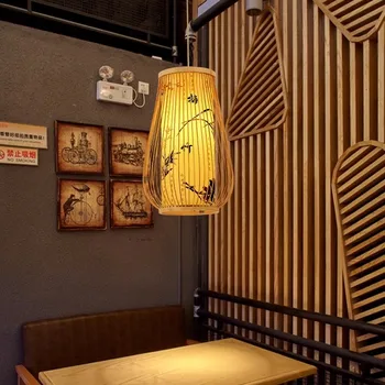 Китайский бамбуковый потолочный подвесной светильник ручной работы Zen Чайная комната Ресторан Фонарь Проживание в семье Внутреннее украшение дома E27 Подвесные светильники