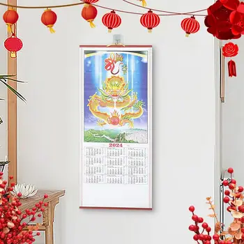 Китайский настенный календарь на 2024 год Бумажный календарь с катушкой и прокруткой Прочный эстетический устойчивый к разрыву настенный календарь китайского зодиака 2024 2