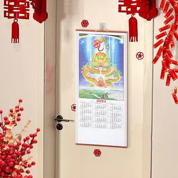 Китайский настенный календарь на 2024 год Бумажный календарь с катушкой и прокруткой Прочный эстетический устойчивый к разрыву настенный календарь китайского зодиака 2024 3