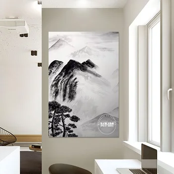 Китайский пейзаж Абстрактные картины деревьев Акриловые текстурированные произведения искусства Гора Холст Искусство Безрамный настенный декор