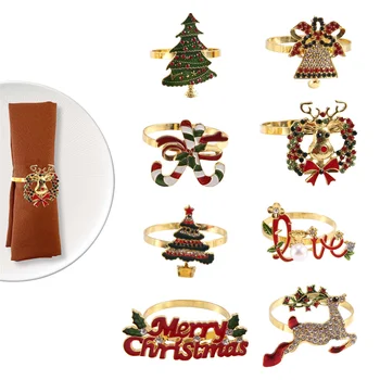 Кольца для рождественских салфеток - набор из 8 колец-держателей для салфеток для праздничного рождественского украшения стола Пряжка для салфеток из лося