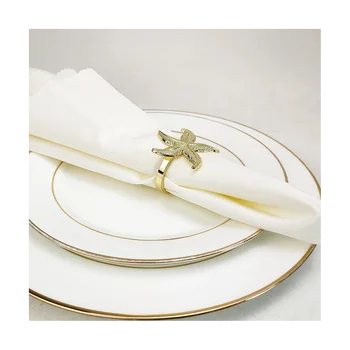 Кольца для салфеток морской звезды 12 золотых морских летних свадебных вечеринок Пляжный декор стола 1