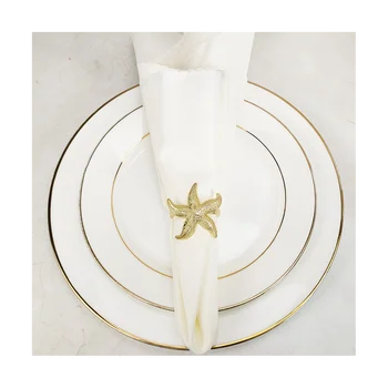 Кольца для салфеток морской звезды 12 золотых морских летних свадебных вечеринок Пляжный декор стола 3