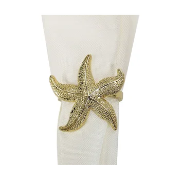 Кольца для салфеток морской звезды 12 золотых морских летних свадебных вечеринок Пляжный декор стола 4