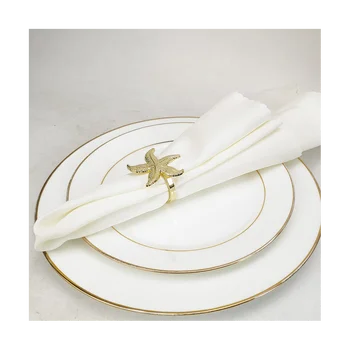 Кольца для салфеток морской звезды 12 золотых морских летних свадебных вечеринок Пляжный декор стола 5