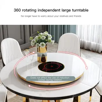 Комбинация обеденного стола и 6 стульев с поворотным столом Рама из нержавеющей стали Круглый стол Кухонная мебель для большой квартиры 3
