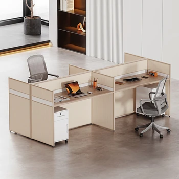 Комбинация сиденья, стола и стула с картой, персонал персонал простой, современный, многоместный, рабочее место с четырьмя экранами, стол на шесть человек