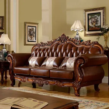 комнатный ретро в американском стиле роскошный кожаный диван из массива дерева с верхним слоем большой и маленький комбинированный тип квартиры полный комплект