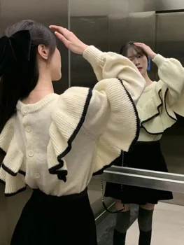 корейская версия весна осень новый дизайн трехмерный свитер с большим лепестком универсальный модный тренд свитер женский кардиган топ 0