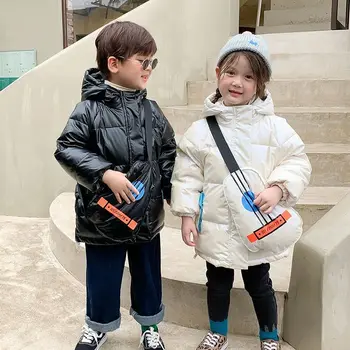 корейский осень зима дети мальчик пуховик с принтом гитара водонепроницаемый блестящий капюшон маленький мальчик верхняя одежда