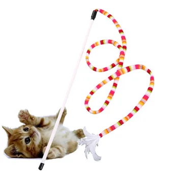Кошачья палочка Игрушка Интерактивный кошачий тизер Перьевая палочка для котенка Кошка веселится Тренажер Игра Кошки Игрушки для домашних кошек Котята