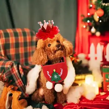 Кошка Рождественский костюм Плюшевая одежда для домашних животных Одежда для собак 4 шт. Симпатичный костюм Костюм Рождественские заколки для волос Шарф Нагрудники для кошек Щенок 2