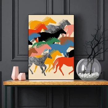 красочная белая лошадь животные живопись холст искусство скандинавские плакаты и принты современные настенные картины для домашнего декора
