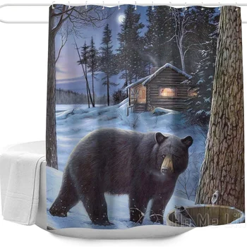 Красочная звезда природа лес черный медведь зима от Ho Me Lili Набор занавесок для душа для ванной комнаты декоративные с крючками
