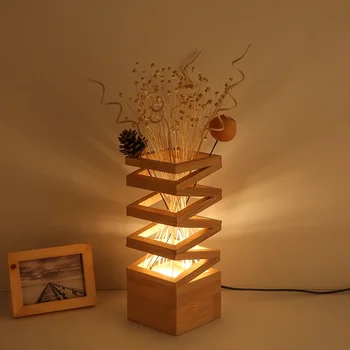 креативная простая настольная лампа декоративная бревна цветочная композиция уютная и романтическая спальня прикроватная гостиная кабинет зарядка