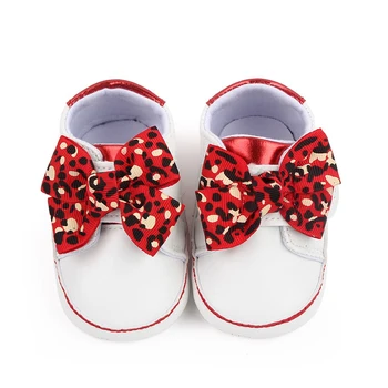  Кроссовки для девочек Нескользящие буквы с бантом Леопардовый принт Обувь на плоской подошве Первая обувь для ходьбы на повседневную