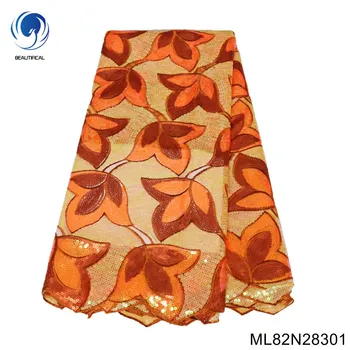 Кружевная ткань с африканской отделкой Пайетки Швейная ткань для вечерних платьев Шьется для различных больших случаев ML82N283