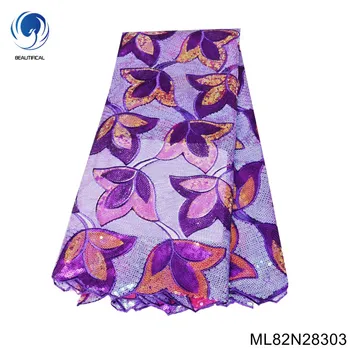 Кружевная ткань с африканской отделкой Пайетки Швейная ткань для вечерних платьев Шьется для различных больших случаев ML82N283 5