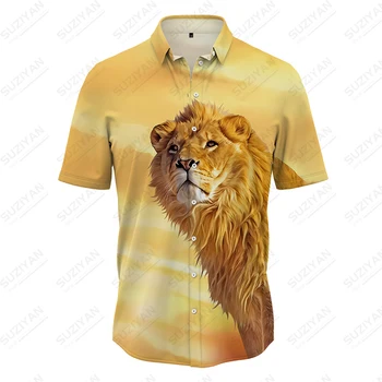 Летняя новая мужская рубашка, лев, мужская рубашка, напечатанная на 3D-принтере, мужская рубашка в повседневном стиле, модная тенденция, уличная свободная мужская рубашка