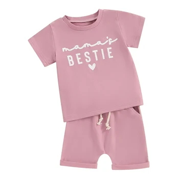 Летняя одежда для малышей Девочки Mamas Bestie Футболка Шорты Комплекты Младенец 3 6 12 18 24 месяца 2T 3T 4T Одежда 0