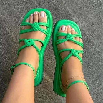 Лето 2023 Новый круглый носок с одной линией пряжки Ремешок Сандалии на толстой подошве для женских пляжных сандалий в стиле ретро Zapatos Para Mujeres